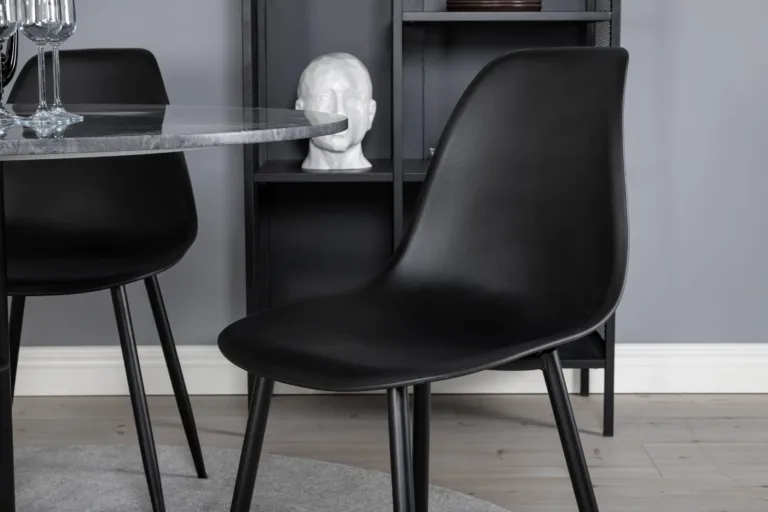 Ümmargune marmorist söögilauakomplekt Estelle mustade Polar toolidega, 106 cm - GR20491