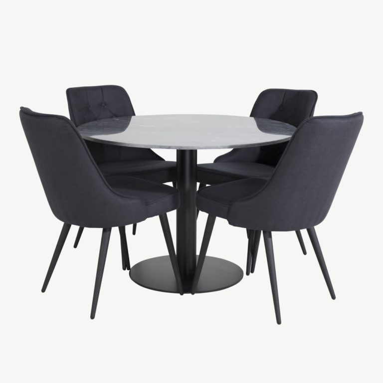 Estelle ümmargune marmorlauaga söögilauakomplekt mustade Velvet-toolidega, Ø106 cm - GR20492
