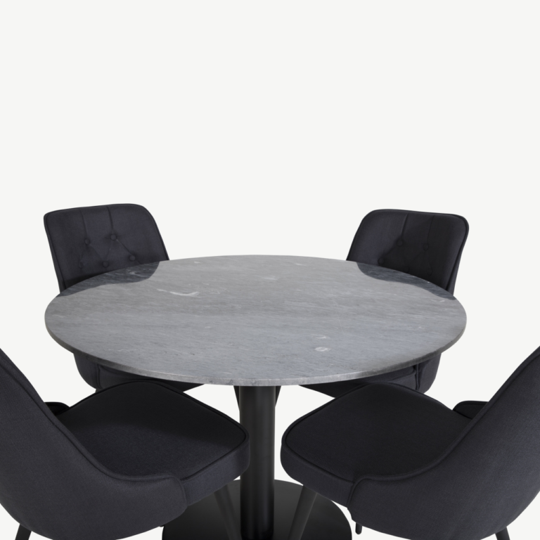 Estelle ümmargune marmorlauaga söögilauakomplekt mustade Velvet-toolidega, Ø106 cm - GR20492