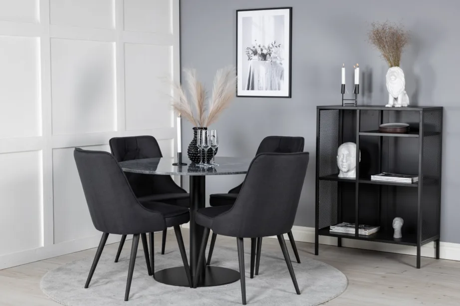 Estelle ümmargune marmorlauaga söögilauakomplekt mustade Velvet-toolidega, Ø106 cm, GR20492 - 4