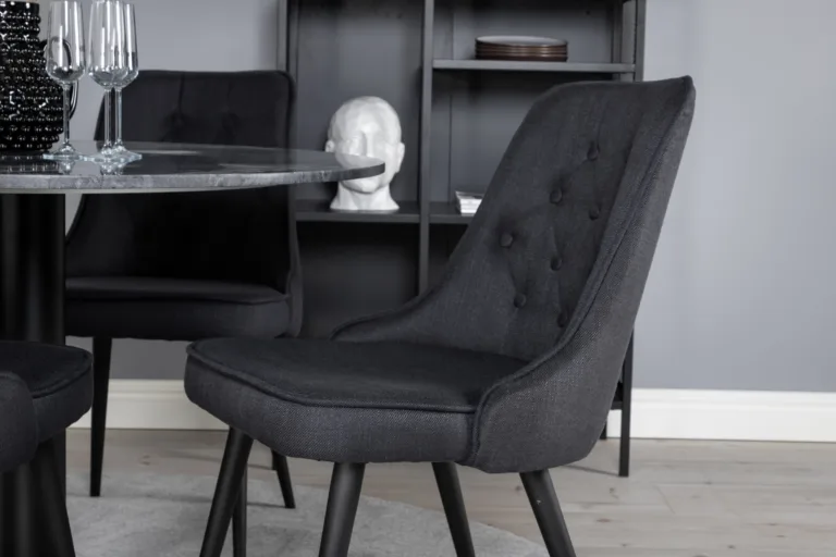 Estelle ümmargune marmorlauaga söögilauakomplekt mustade Velvet-toolidega, Ø106 cm - GR20492