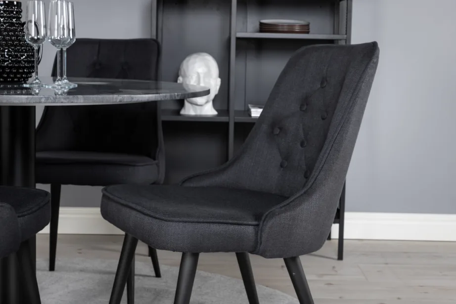 Estelle ümmargune marmorlauaga söögilauakomplekt mustade Velvet-toolidega, Ø106 cm, GR20492 - 5