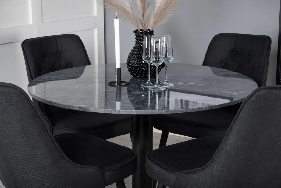Estelle ümmargune marmorlauaga söögilauakomplekt mustade Velvet-toolidega, Ø106 cm, GR20492 - 6