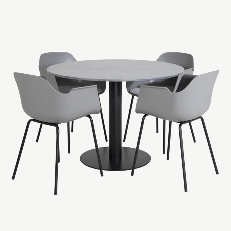 Ümmarguse marmorlauaplaadiga söögilaud Estelle ja hallid plasttoolid Comfort (4 tk) - GR20495
