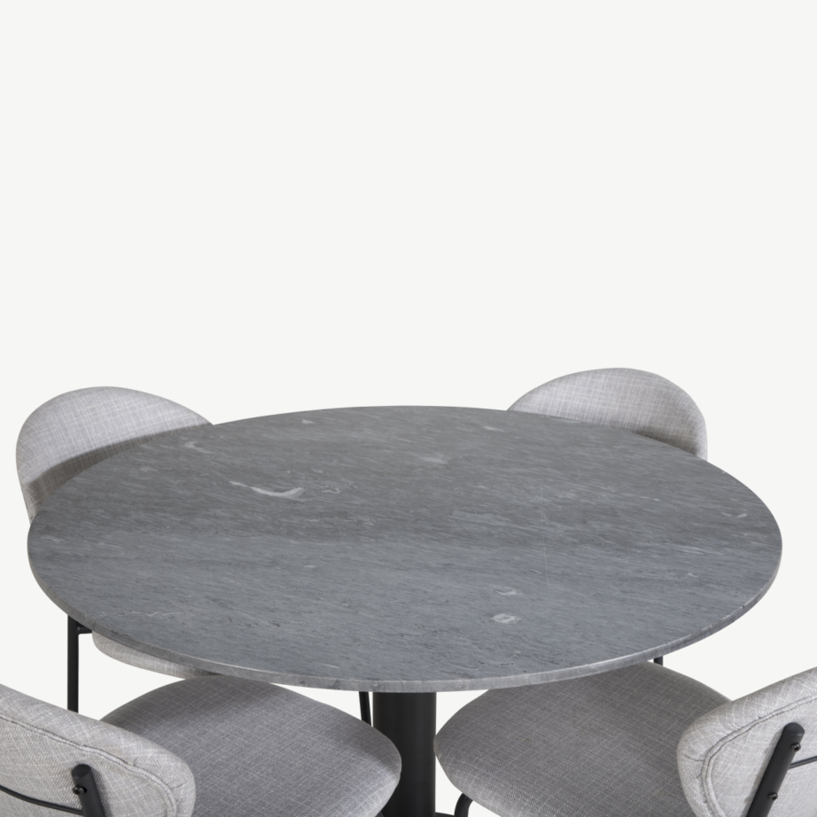 Estelle ümmargune marmorlauaga söögikomplekt Vault hallide polsterdatud toolidega (4 tk), GR20498 – 3