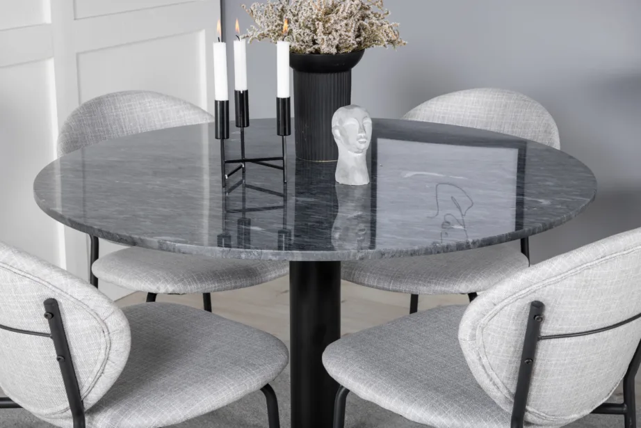 Estelle ümmargune marmorlauaga söögikomplekt Vault hallide polsterdatud toolidega (4 tk), GR20498 – 6