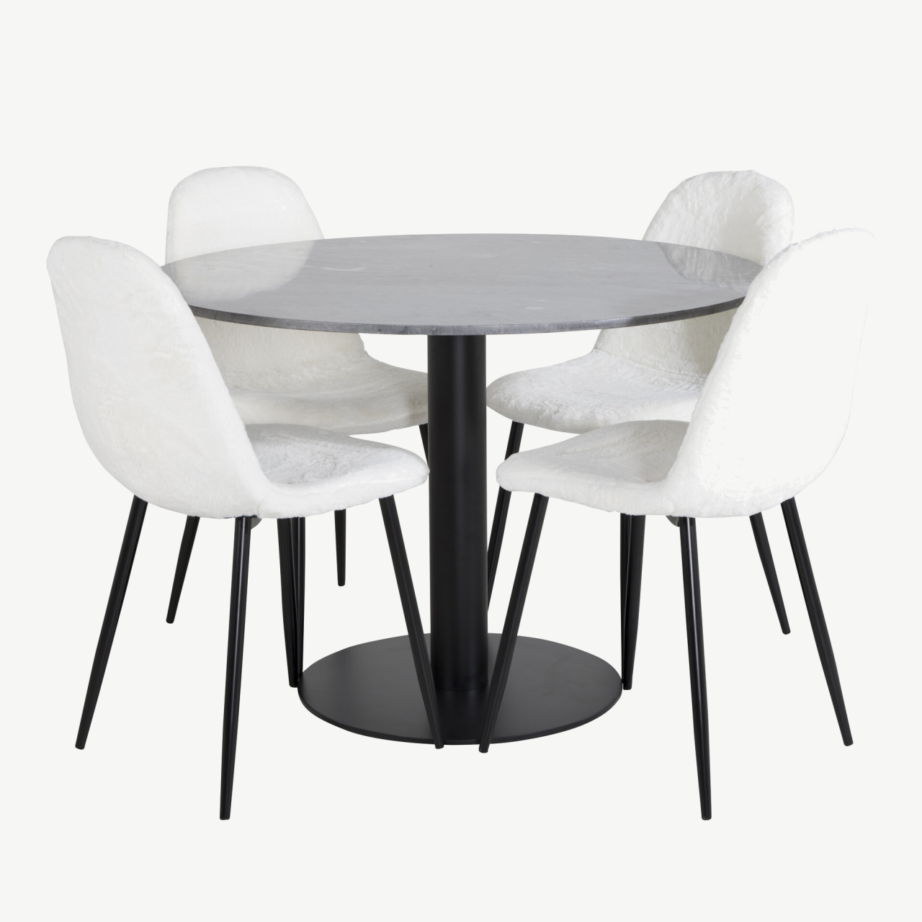 Ümmarguse marmorlauaplaadiga söögilaud Estelle ja valged Polar toolid (4 tk), tumehall/must, GR20501