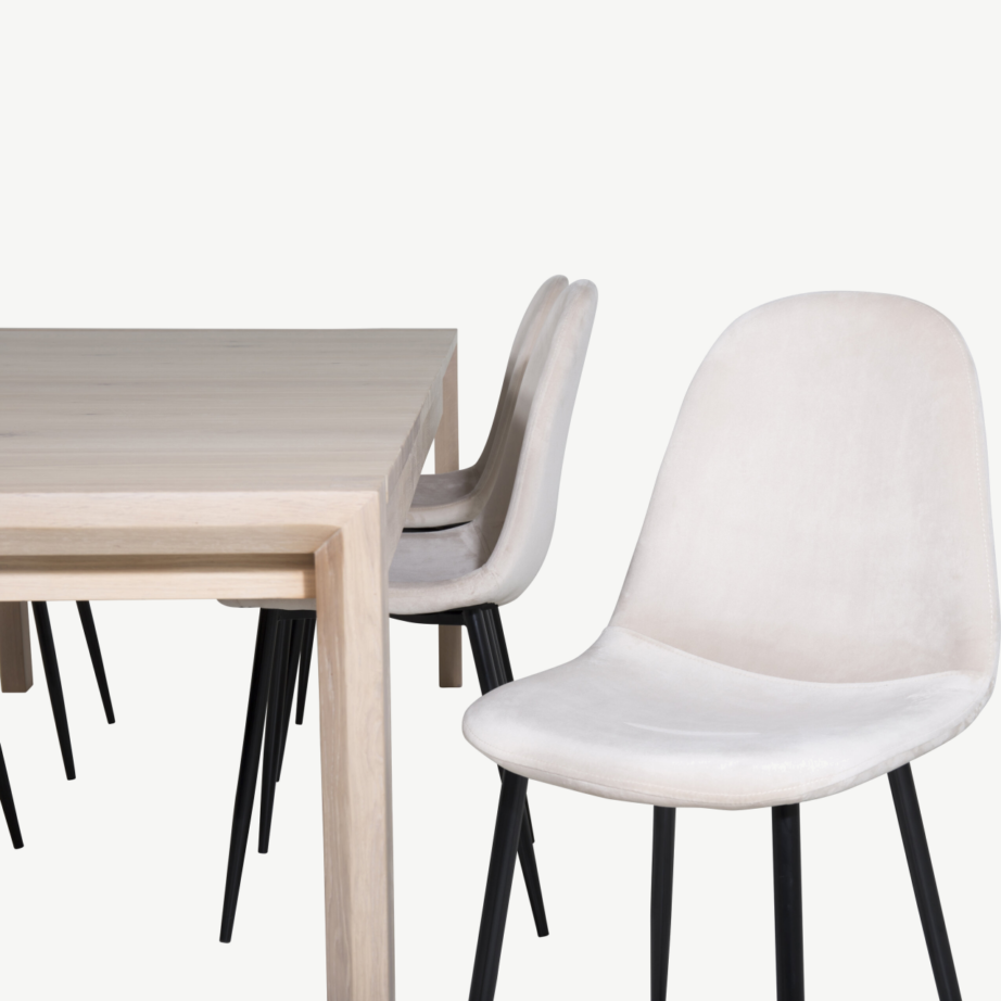 Laiendatav tammepuidust söögilaud Slider valge peitsiga ja Polar toolid sametpolstriga, GR20534 – 3