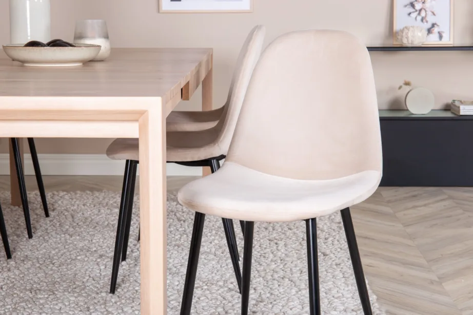 Laiendatav tammepuidust söögilaud Slider valge peitsiga ja Polar toolid sametpolstriga, GR20534 – 7