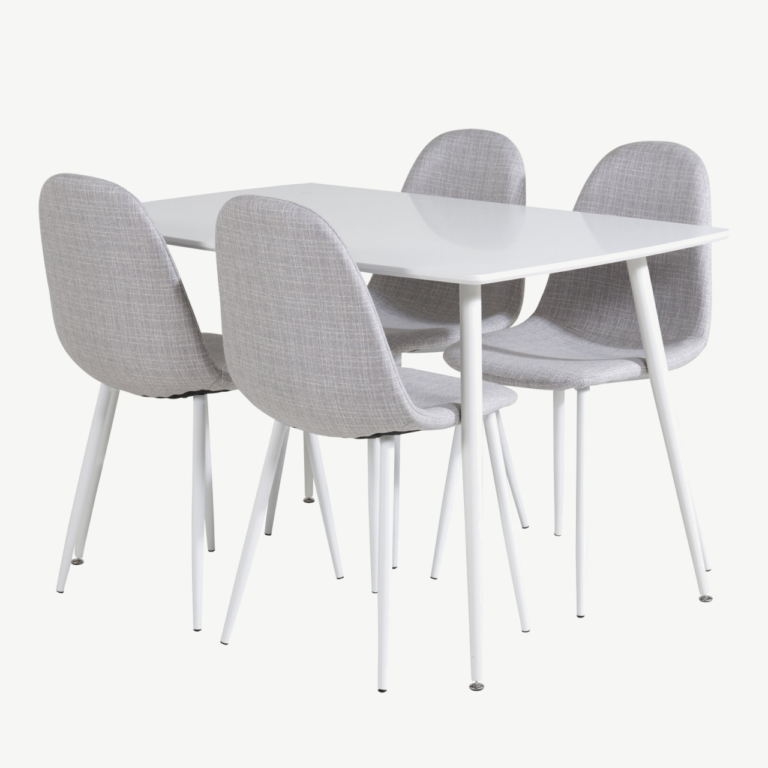 Polar minimalistlik valge söögilaua komplekt hallide toolidega, 120x80 cm - GR20567