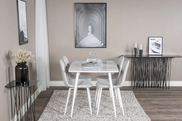 Polar minimalistlik valge söögilaua komplekt hallide toolidega, 120x80 cm - GR20567