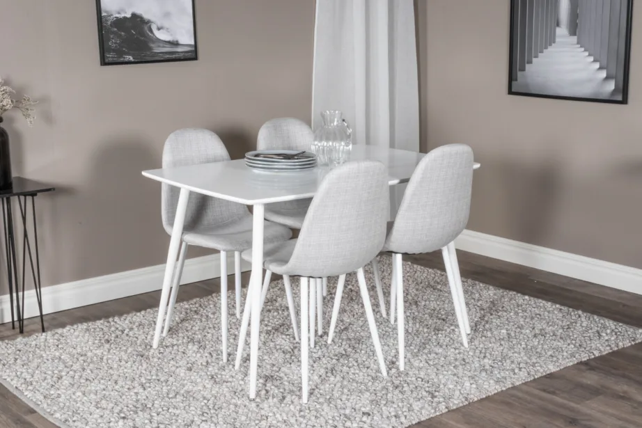 Polar minimalistlik valge söögilaua komplekt hallide toolidega, 120×80 cm, GR20567 – 6