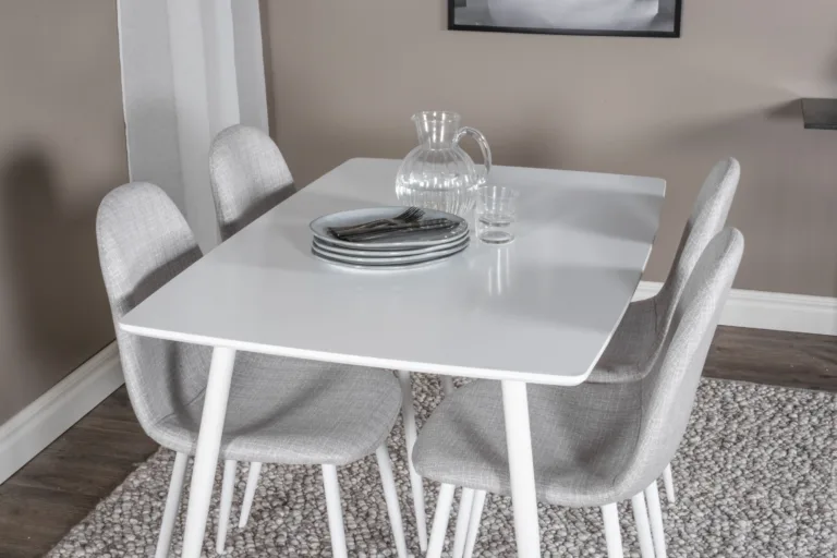 Polar minimalistlik valge söögilaua komplekt hallide toolidega, 120x80 cm - GR20567