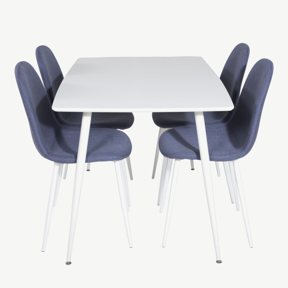 Ristkülikukujuline valge söögilauakomplekt Polar siniste toolidega (MDF ja teras), GR20568 – 2