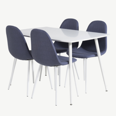 Ristkülikukujuline valge söögilauakomplekt Polar siniste toolidega (MDF ja teras) - GR20568