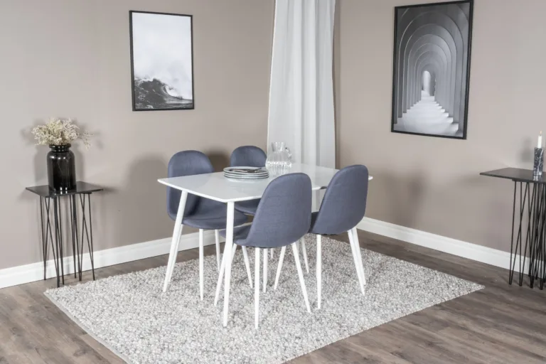 Ristkülikukujuline valge söögilauakomplekt Polar siniste toolidega (MDF ja teras) - GR20568