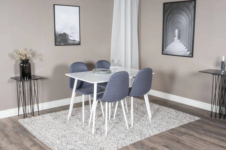 Ristkülikukujuline valge söögilauakomplekt Polar siniste toolidega (MDF ja teras), GR20568 – 5