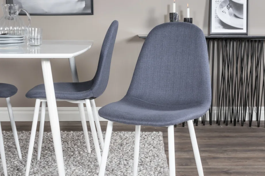 Ristkülikukujuline valge söögilauakomplekt Polar siniste toolidega (MDF ja teras), GR20568 – 6