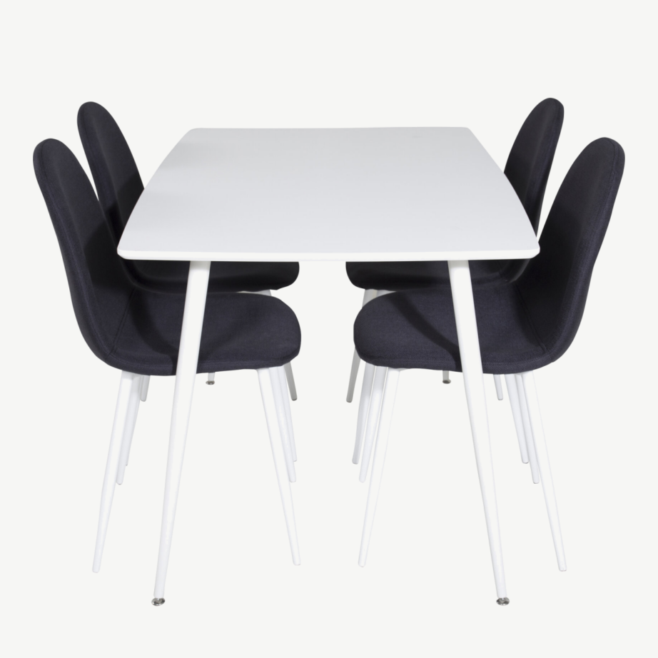 Valge ristkülikukujuline söögilaua komplekt Polar mustade polsterdatud toolidega (4 tk), MDF ja teras, GR20569 – 2