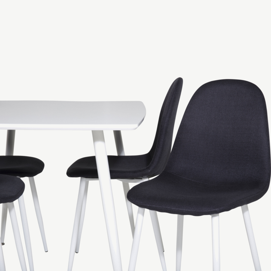 Valge ristkülikukujuline söögilaua komplekt Polar mustade polsterdatud toolidega (4 tk), MDF ja teras, GR20569 – 3