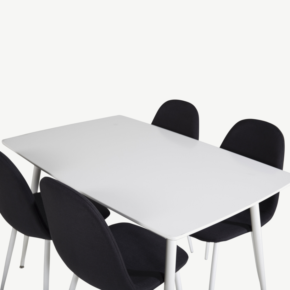 Valge ristkülikukujuline söögilaua komplekt Polar mustade polsterdatud toolidega (4 tk), MDF ja teras, GR20569 – 4