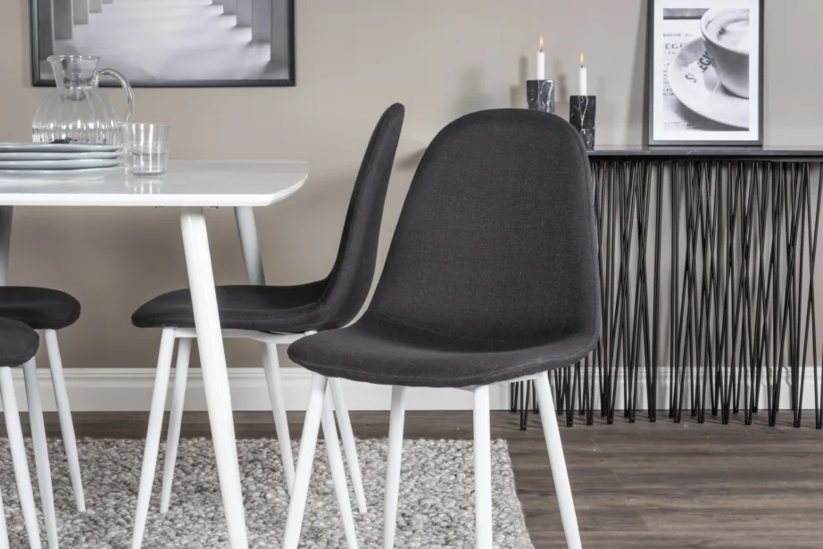 Valge ristkülikukujuline söögilaua komplekt Polar mustade polsterdatud toolidega (4 tk), MDF ja teras, GR20569 – 7