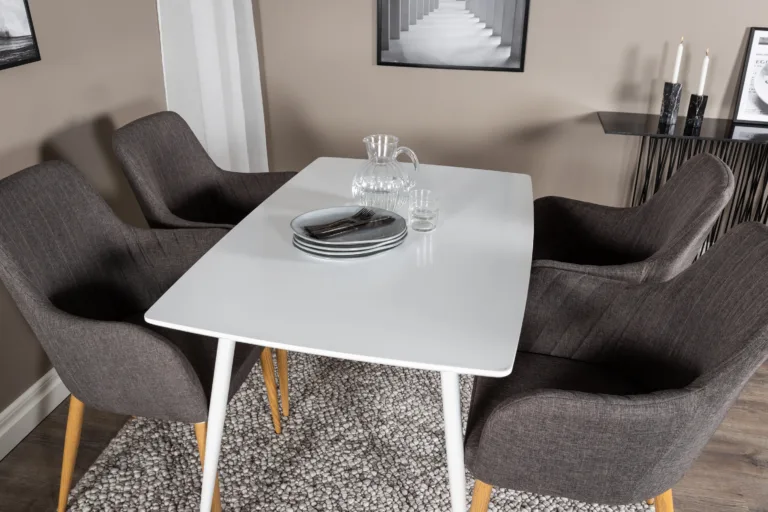Polar ristkülikukujulise valge söögilaua ja tumehallide toolide komplekt (Comfort sari, MDF) - GR20571