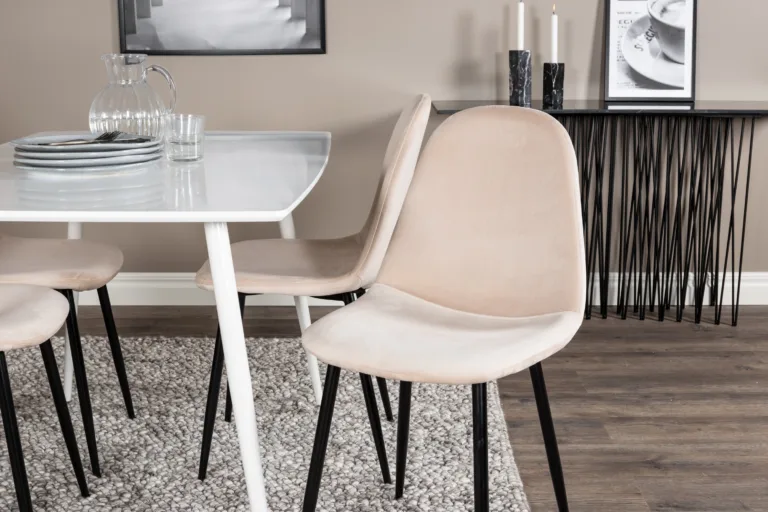 Valge ristkülikukujuline söögilauakomplekt Polar beežide samettoolidega, mustad jalad (4 tk) - GR20572