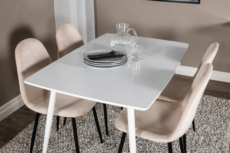 Valge ristkülikukujuline söögilauakomplekt Polar beežide samettoolidega, mustad jalad (4 tk) - GR20572
