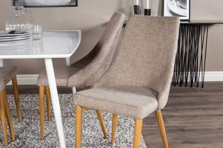 Valge söögilauakomplekt Polar 120 cm ja helehallid polsterdatud toolid Leone, GR20573 – 5