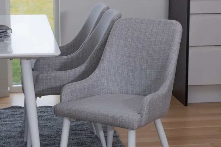 Polar söögilaud valge MDF, 180 cm ja Plaza helehallid söögitoolid - GR20584