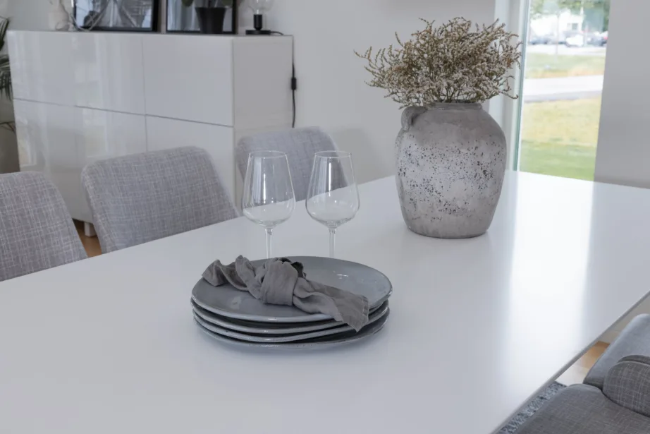 Polar söögilaud valge MDF, 180 cm ja Plaza helehallid söögitoolid, GR20584 – 8