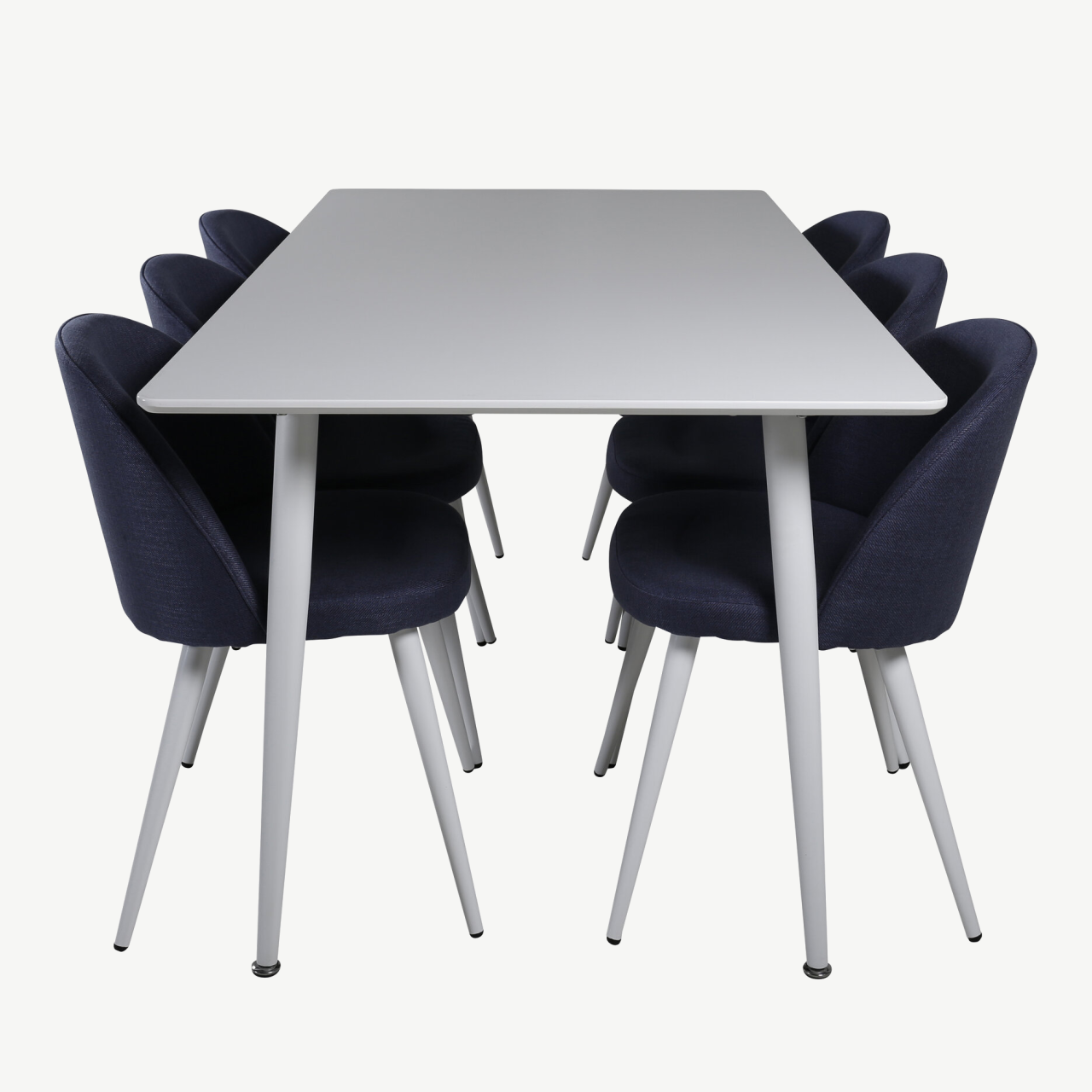 Valge MDF söögilaud Polar 180x90 cm ja sinised sametist toolid Velvet - GR20585