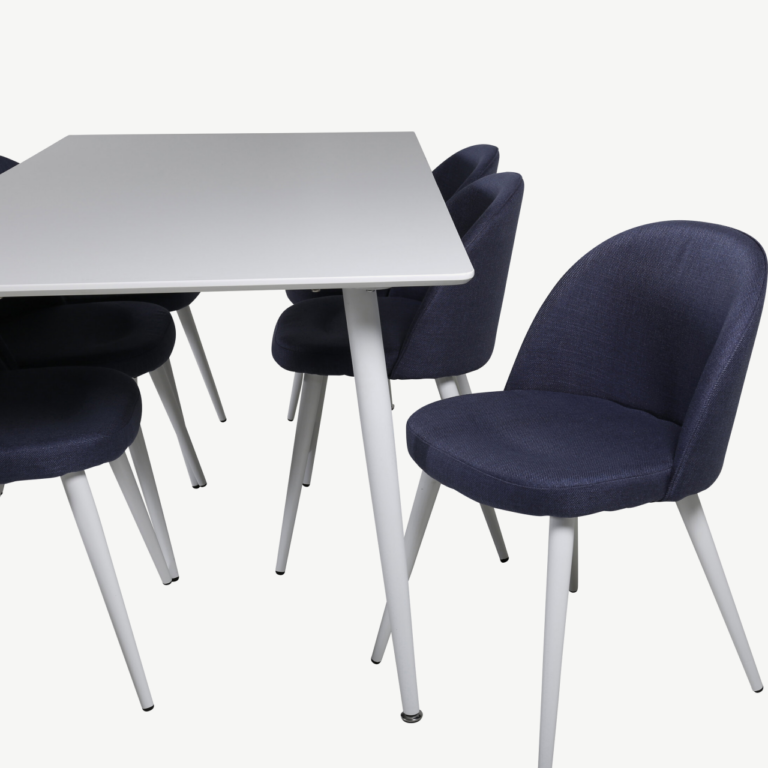Valge MDF söögilaud Polar 180x90 cm ja sinised sametist toolid Velvet - GR20585