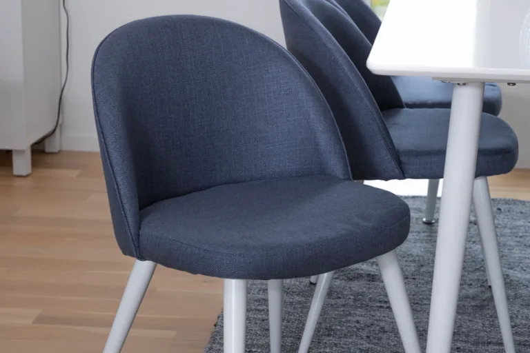 Valge MDF söögilaud Polar 180x90 cm ja sinised sametist toolid Velvet - GR20585