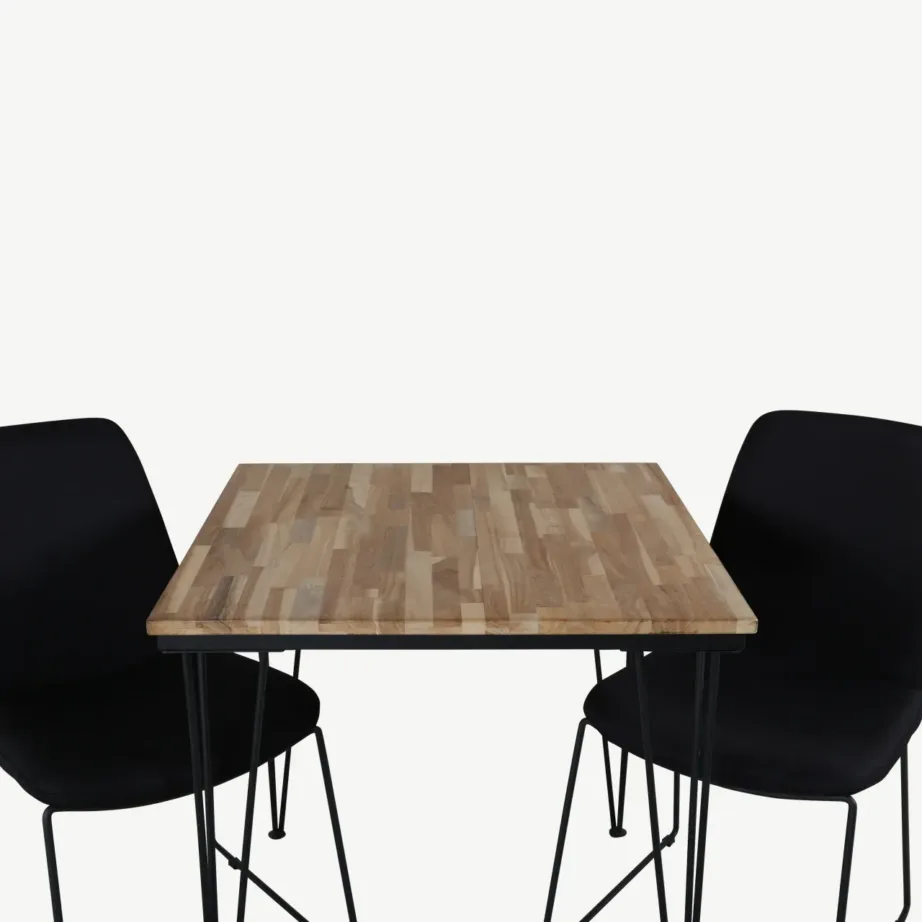 Bali söögikomplekt tiigipuidust lauaga ja mustade kangast toolidega, GR20592 – 3