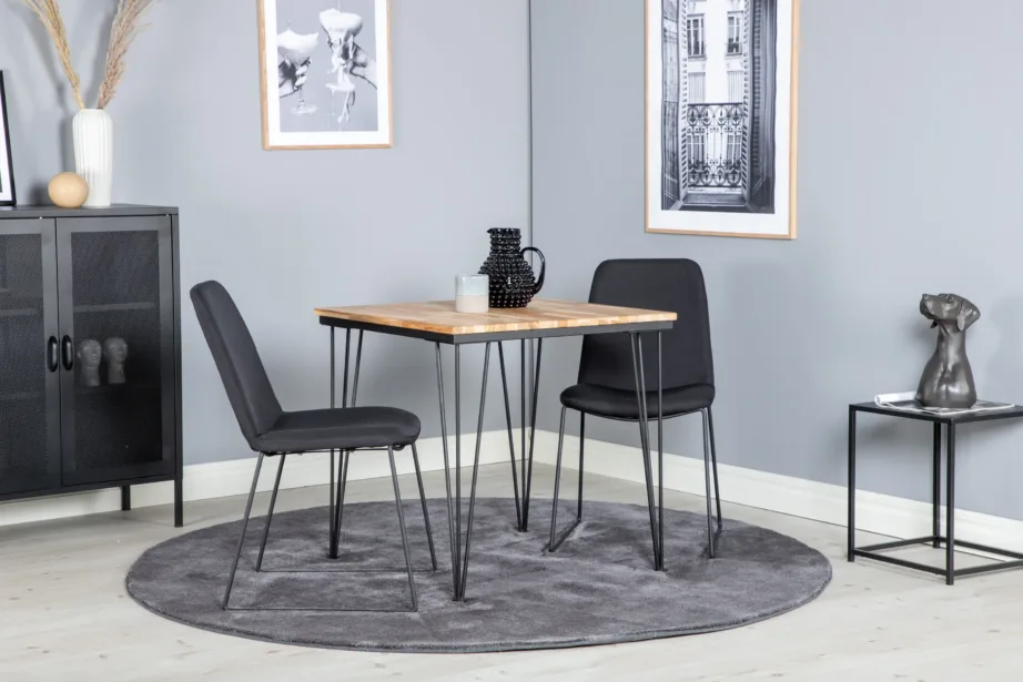 Bali söögikomplekt tiigipuidust lauaga ja mustade kangast toolidega, GR20592 – 6