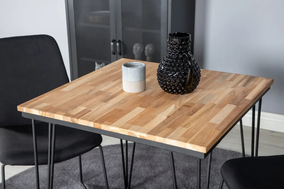 Bali söögikomplekt tiigipuidust lauaga ja mustade kangast toolidega, GR20592 – 8