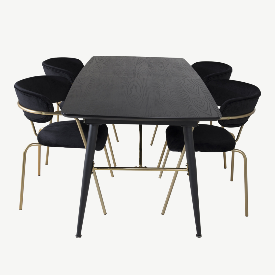 Gold pikendatav söögilauakomplekt musta ja messinguga, GR20596 – 2