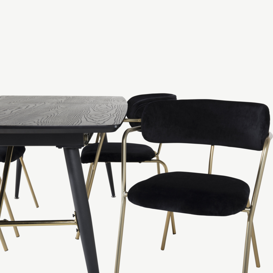 Gold pikendatav söögilauakomplekt musta ja messinguga, GR20596 – 3