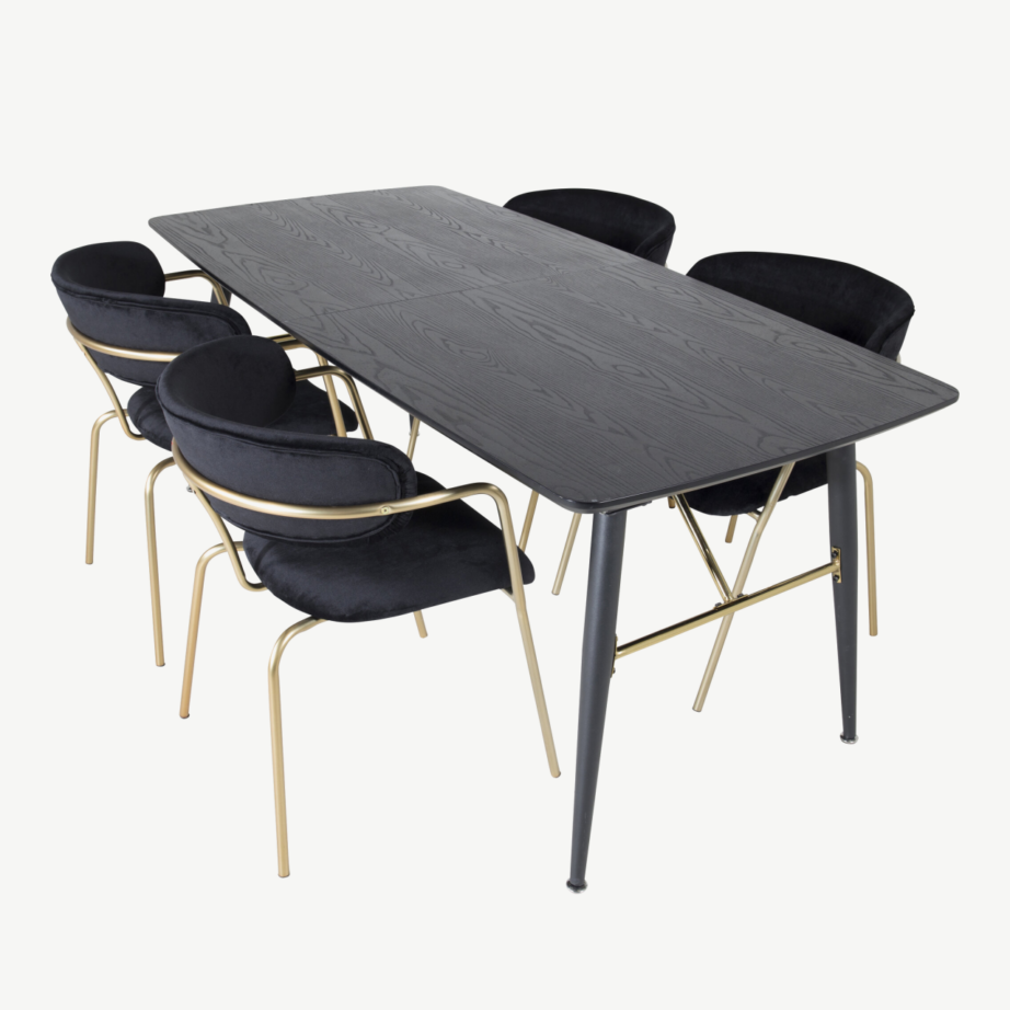 Gold pikendatav söögilauakomplekt musta ja messinguga, GR20596 – 4