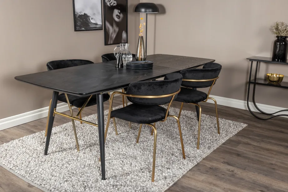 Gold pikendatav söögilauakomplekt musta ja messinguga, GR20596 – 6