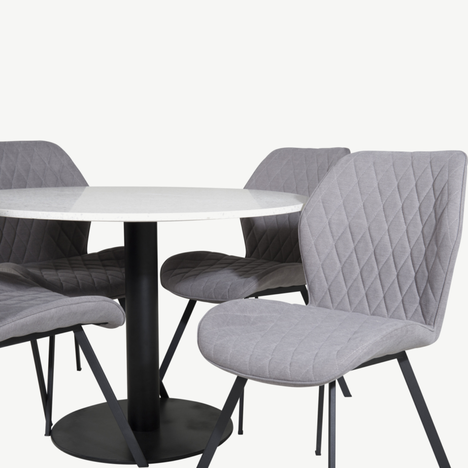 Ümmargune söögilaud Razzia terrazzo-plaadiga ja hallide Gemma toolidega komplekt, GR20622 – 2