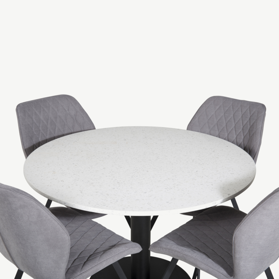 Ümmargune söögilaud Razzia terrazzo-plaadiga ja hallide Gemma toolidega komplekt, GR20622 – 3