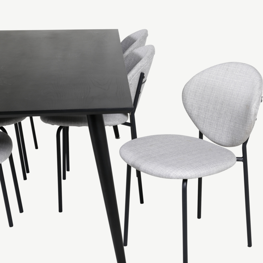 Ristkülikukujuline söögikomplekt Dipp (must vineer, 180x90cm) ja hallid kangast söögitoolid Vault, GR20628 – 4