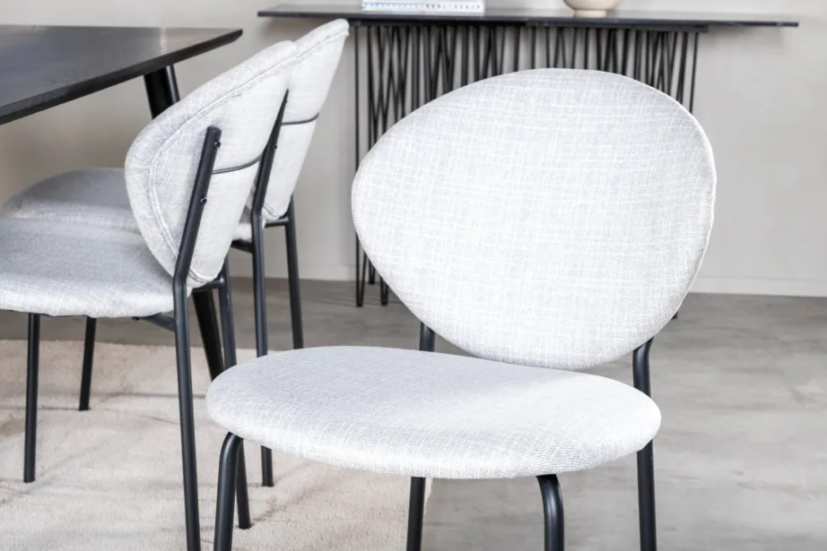 Ristkülikukujuline söögikomplekt Dipp (must vineer, 180x90cm) ja hallid kangast söögitoolid Vault, GR20628 – 7