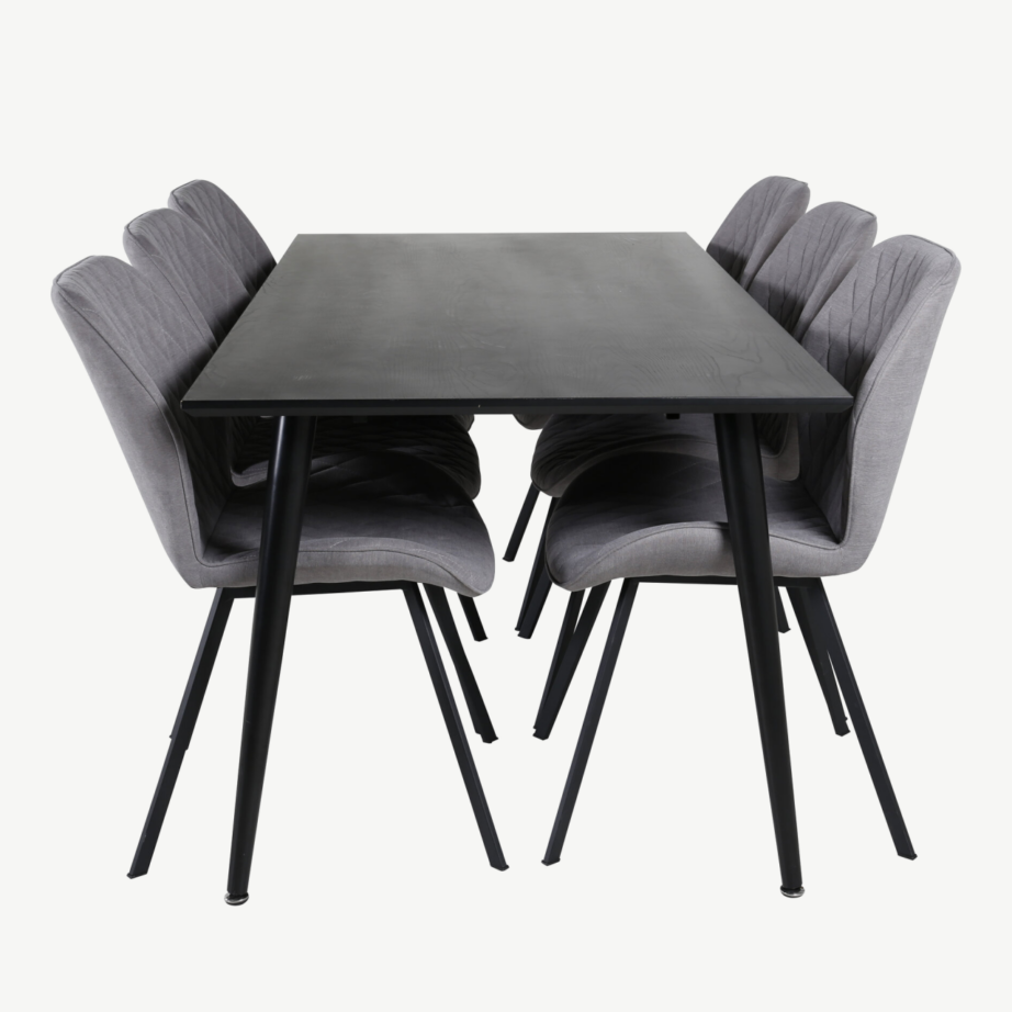 Must söögilaud Dipp ja hallid Gemma söögitoolid (ristkülikukujuline, 180×90 cm), GR20630 – 2