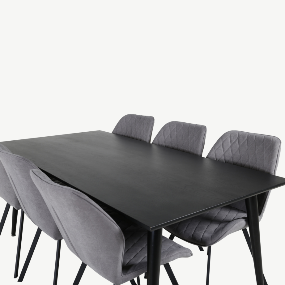 Must söögilaud Dipp ja hallid Gemma söögitoolid (ristkülikukujuline, 180×90 cm), GR20630 – 3