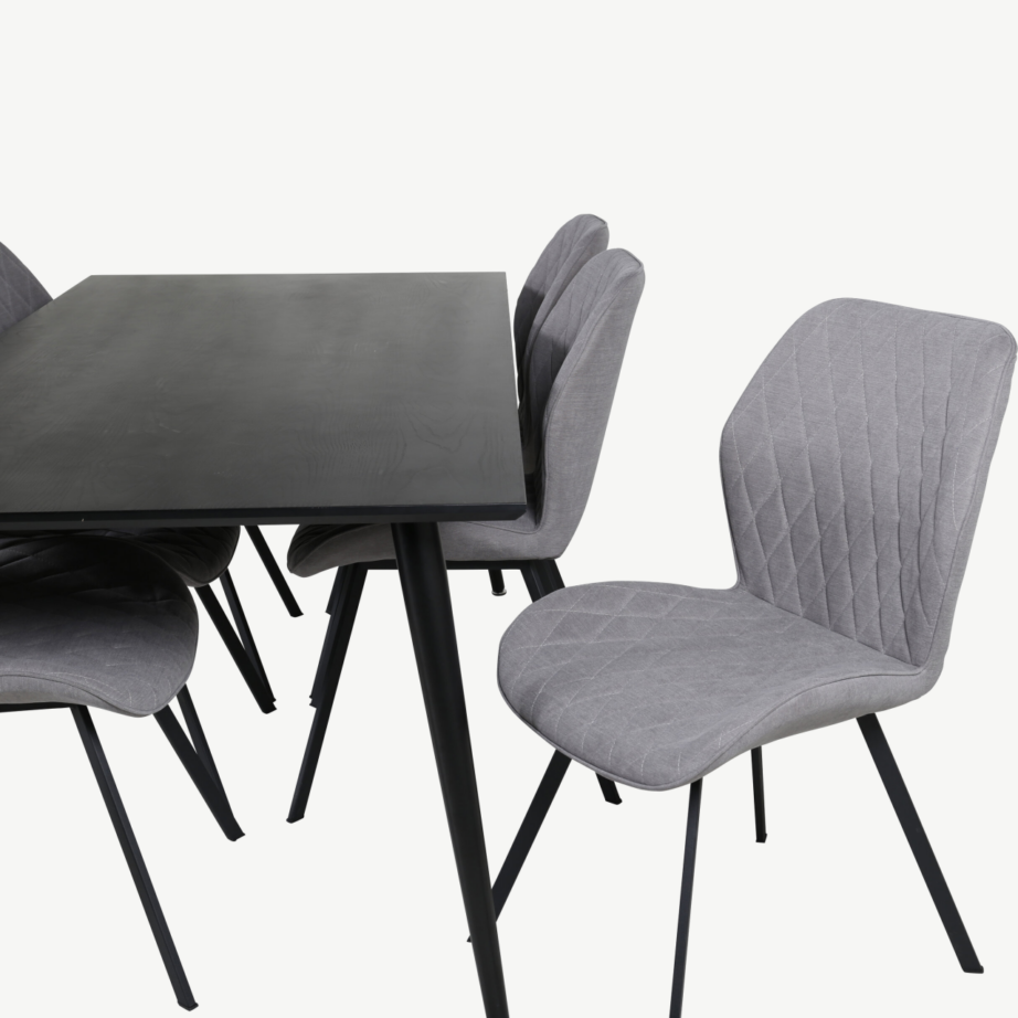 Must söögilaud Dipp ja hallid Gemma söögitoolid (ristkülikukujuline, 180×90 cm), GR20630 – 4