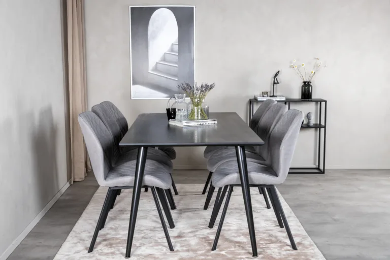 Must söögilaud Dipp ja hallid Gemma söögitoolid (ristkülikukujuline, 180x90 cm) - GR20630